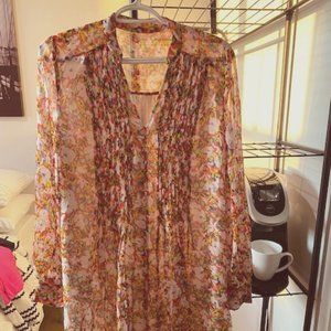 Diane Von Furstenberg long sleeve floral chiffon sundress--FULLY LINED!